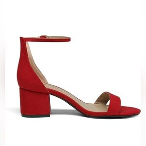 Party Open Toe Ankle Strap Low Short Chunk Block Heel Red Suede Size 9